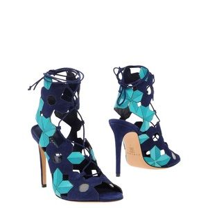 CASADEI
Suede Colorblock Pattern Gladiator Sandals 
Size: 8